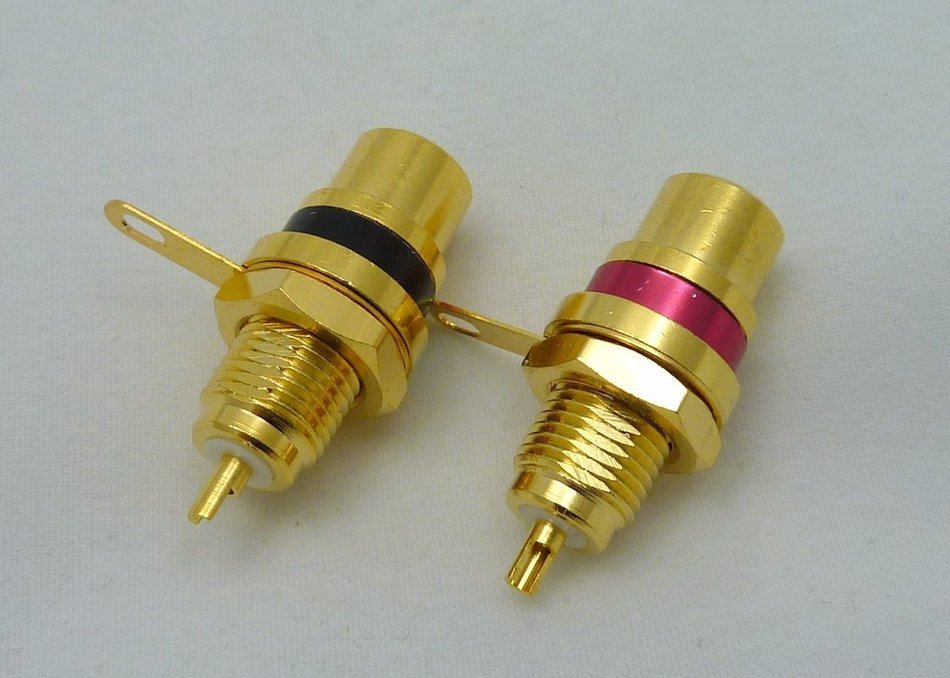 2 Philmore Gold-Plated RCA Panel Mount Jacks with Teflon Insulator, Red ...