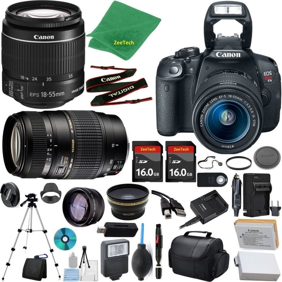 Canon Rebel T5i Camera + 18-55mm IS STM + Tamron 70-300mm AF + 2pcs 16GB Memory + Case + Reader + Tripod + ZeeTech...