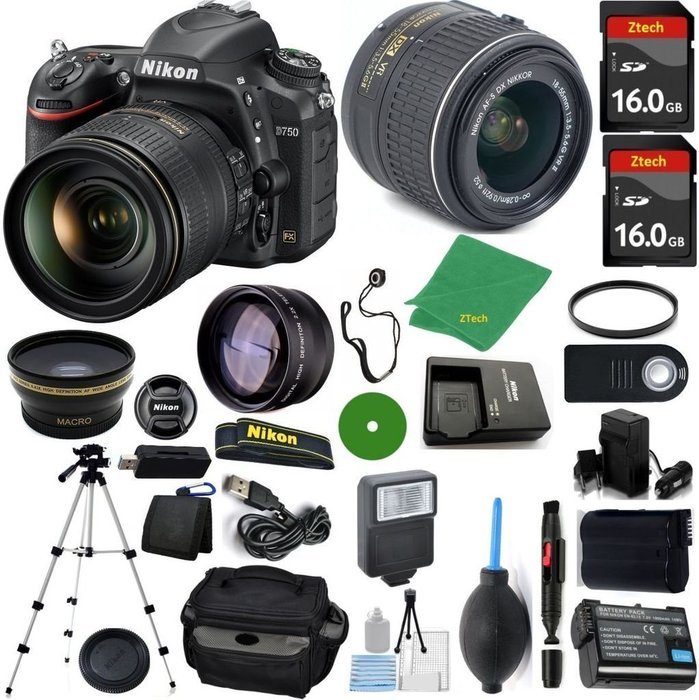 Nikon D750 DSLR - International Version (No Warranty), 18-55mm f/3.5-5.6 DX VR, 2pcs 16GB Memory, Camera Case,...