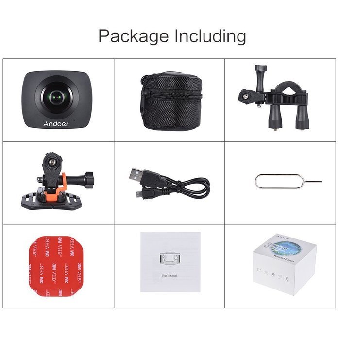 Andoer Dual-lens 360 Degree Panoramic Camera Digital Video Sports Action VR Camera 1920 960P 30fps HD 8MP with... N8