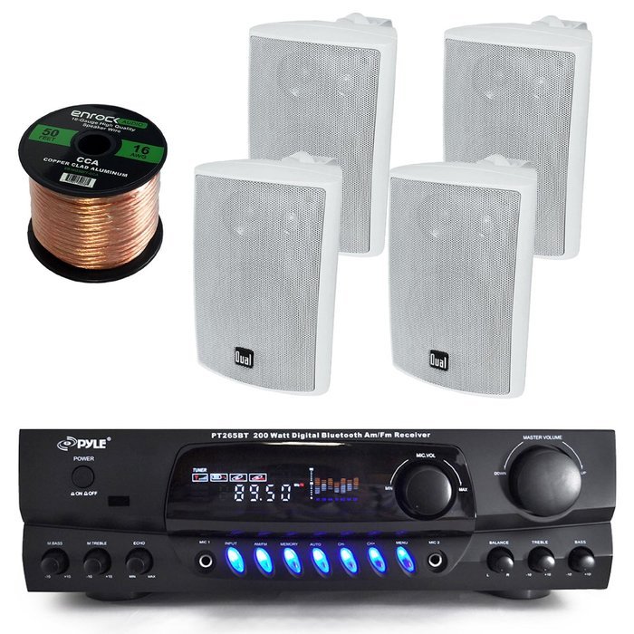 Pyle PT265BT Bluetooth 200 Watt Digital Karakoe Receiver Amplifier Bundle Combo With 4x Dual LU43PW 100-Watt 3... N2