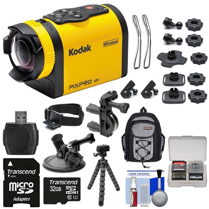 Kodak PixPro SP1 Video Action Camera Camcorder - Aqua Sport Pack with Handlebar & Suction Cup Mounts + 32GB Card...