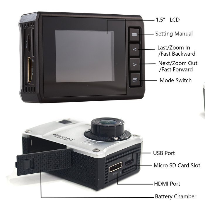 Discovery Adventures DS200 HD Sports Action Video Camera 16M 1080p 1.5" LCD 30m Waterproof Wifi Remote Extreme... N4