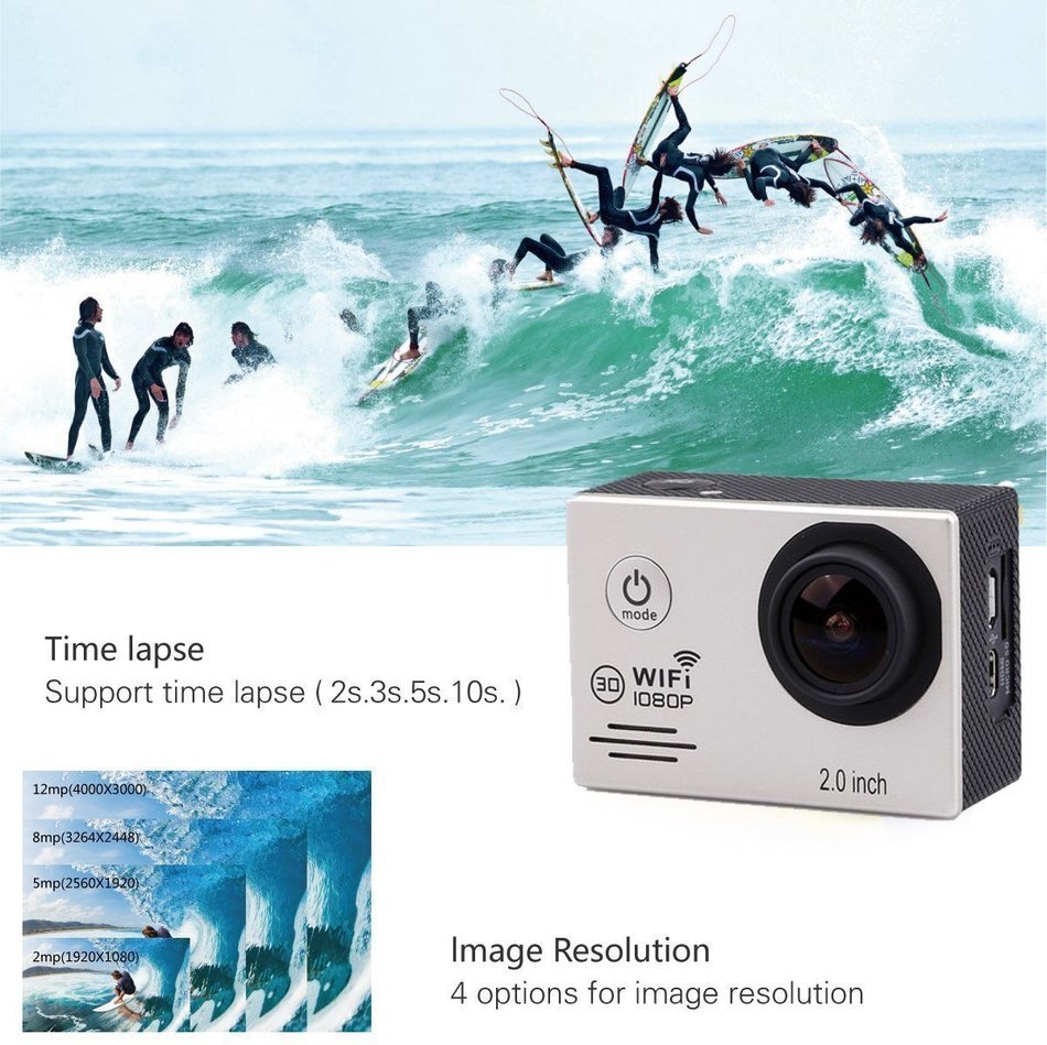 WONFAST Waterproof Novatek 96655 Solution WIFI 2.0"LCD 1080P HD 30Meter Underwater Diving Sports Action Video... N29