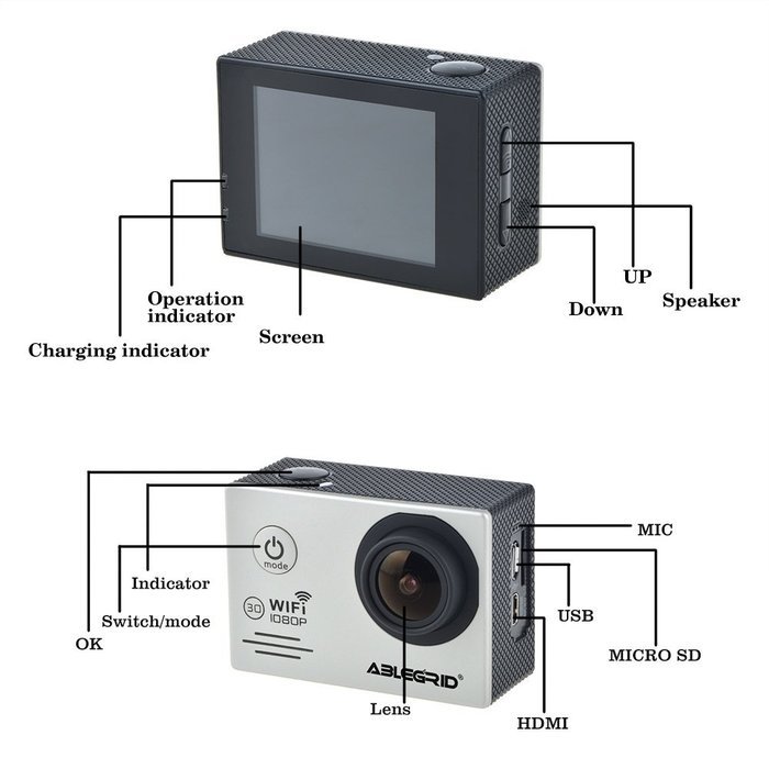 ABLEGRID AG5000 WIFI Novatek 96658 14MP 2.0" LCD 1080P 170 Degree Wide Angle Sports DV Waterproof Action Camera... N4