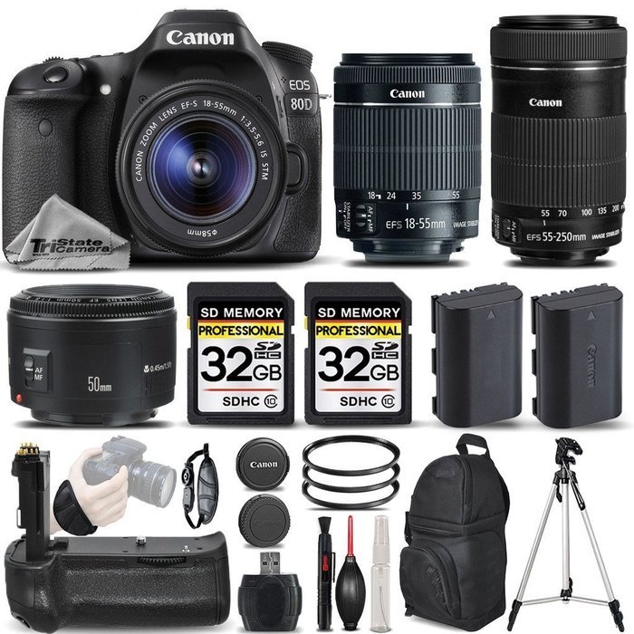 Canon EOS 80D Wi-Fi Full HD 1080P Digital SLR Camera + Canon 18-55mm IS STM Lens + Canon 55-250mm IS STM Lens... N8