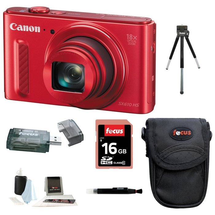 Canon Powershot SX610 HS Digital Camera (Red) with 16GB Accessory Bundle N2