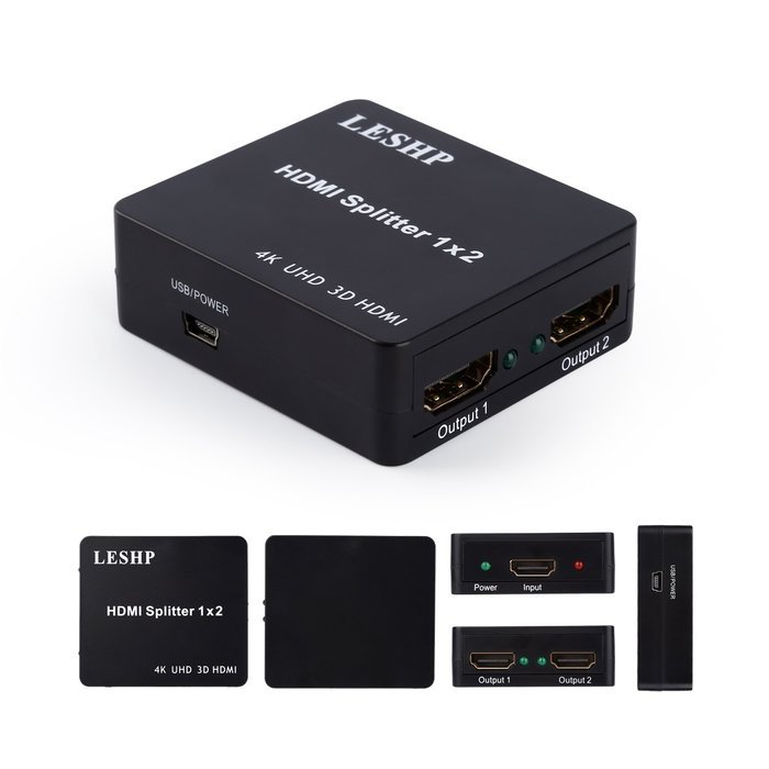 HDMI Splitter, LESHP Ultra HD 4K x 2K 1x2 HDMI Switch Switcher Amplifier Ver 1.4 Certified For 3D 1080P HD HDTV... N2