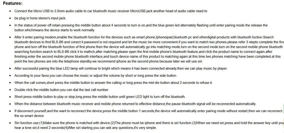 GBSELL 3.5mm Aux Bluetooth 4.0 HandsFree Car Kit Stereo Music Receiver Speakerphone