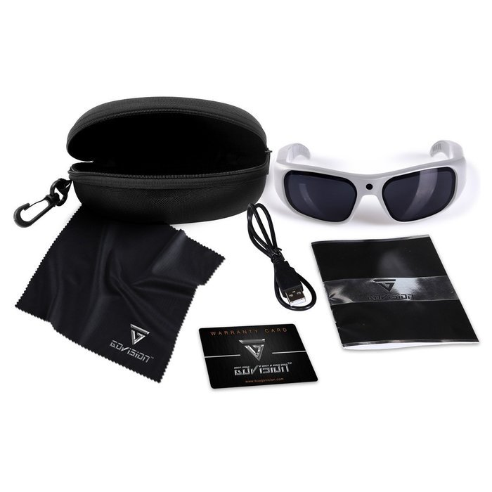 GoVision water-resistant white APOLLO 1080p video recording sunglasses with UV lenses, built in rechargeable battery...