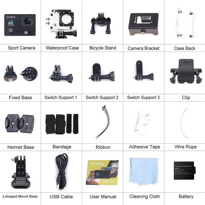 Andoer 2" Ultra-HD LCD 4K 25FPS 1080P 60FPS Wifi Cam FPV Video Output 16MP Action Camera 170&deg;Wide-Angle Lens with... N26