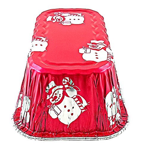 Handi-Foil 1 lb. Red Christmas Holiday Snowman Aluminum Foil Mini-Loaf Pan w/Clear Dome Lid (Pack of 200)