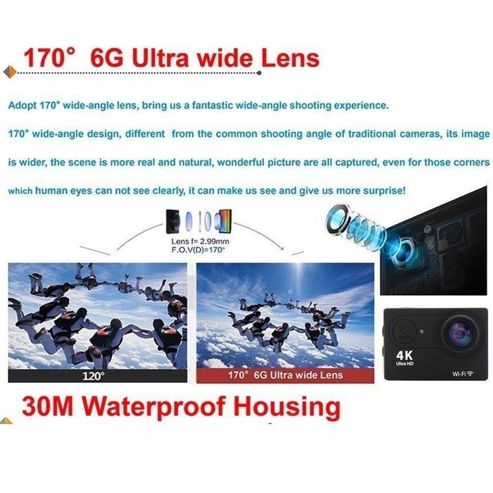 Flymemo H9R 2.7K Wi-Fi 12MP UHD 2" Screen Action Camera Supports 2.4G Remote Control N7