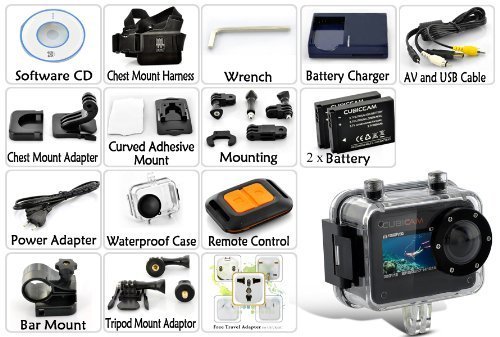 Full HD 1080P12MP Waterproof Action Sport Camera/Camcorder with Waterproof Case & RF Remote Controller for Riding... N3