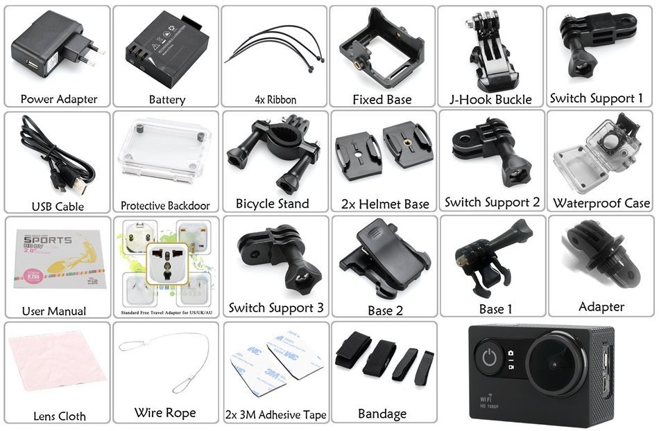 Wi-Fi Waterproof Sports Camera - Video Resolution: 1080P 30fps, 2 Inch Display, HDMI, G-Sensor, LED light N4