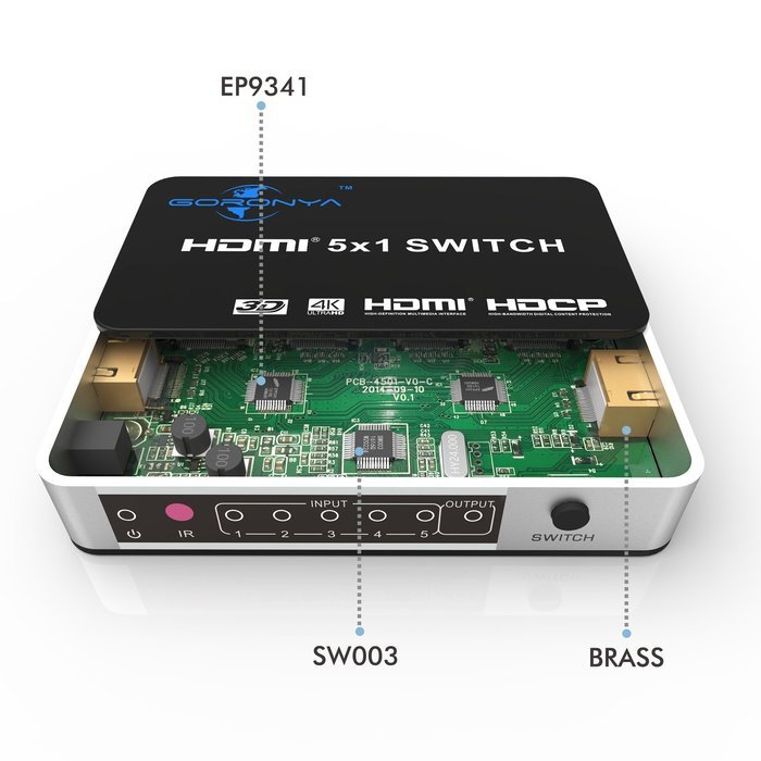 Goronya 4K x 2K Ultra HD 5 Ports HDMI Switch with IR Wireless Remote and Power Adapter N4