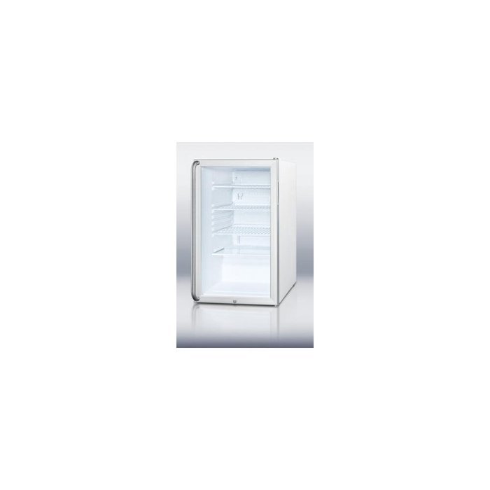 Summit Refrigeration SCR450LBISHADA Refrigerator w/ Keyed Lock, Curved Towel Bar & Wire Shelves, White, 4.1-cu...