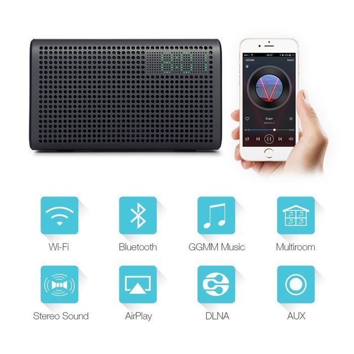GGMM E3 Wireless WiFi/ Bluetooth Speaker with LED Alarm Clock & Smart USB Charging port, Featuring Airplay, DLNA... N12