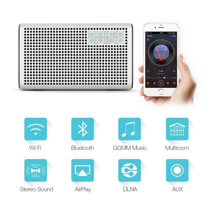 GGMM E3 Wireless WiFi/ Bluetooth Speaker with LED Alarm Clock & Smart USB Charging port, Featuring Airplay, DLNA... N15