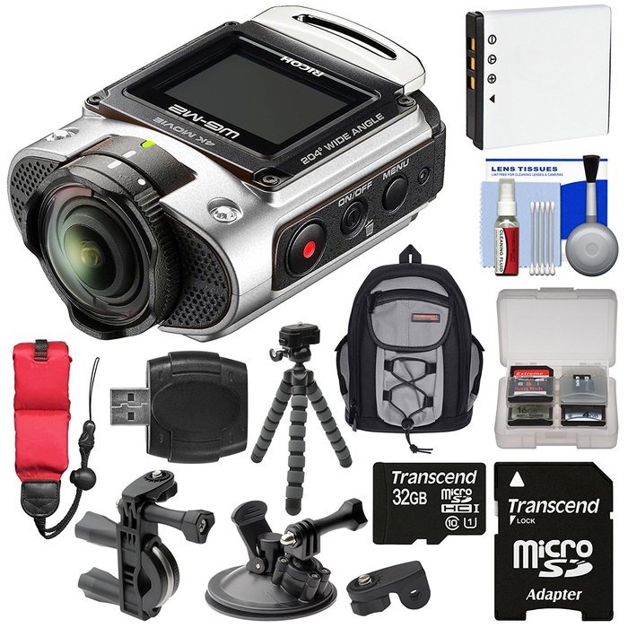 Ricoh WG-M2 Wi-Fi 4K Ultra HD Video Action Camera Camcorder (Silver) with Bike & Suction Cup Mounts + 32GB + Battery...