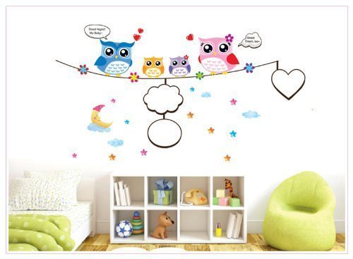 GRHOSE Good Night My Baby Sweet Dream Too Quote Owls with Picture Frame Removable Wall Decal Decor Sticker by...