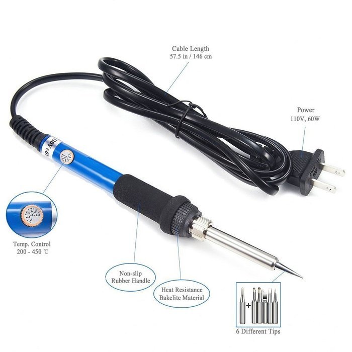 TBBSC 60W 110V Soldering Iron Kit - Adjustable Temperature, 5pcs Different Tips, Soldering Stand and Additional...