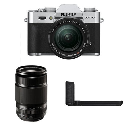 Fujifilm X-T10 Silver w/XF18-55mm & XF55-200mm F3.5-4.8 Lens Kit + Metal Hand Grip