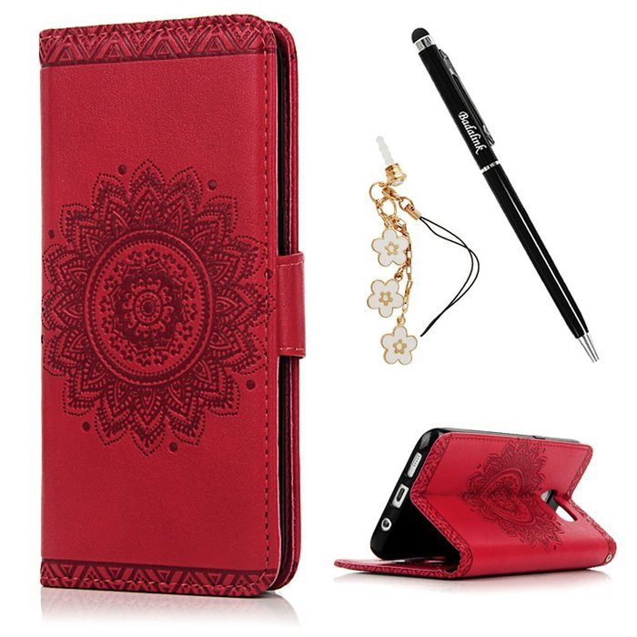 S7 Edge Case,Samsung Galaxy S7 Edge Case - Badalink 3D Embossed Flower Wallet Magnetic Flip Cover PU Leather Kickstand... N6