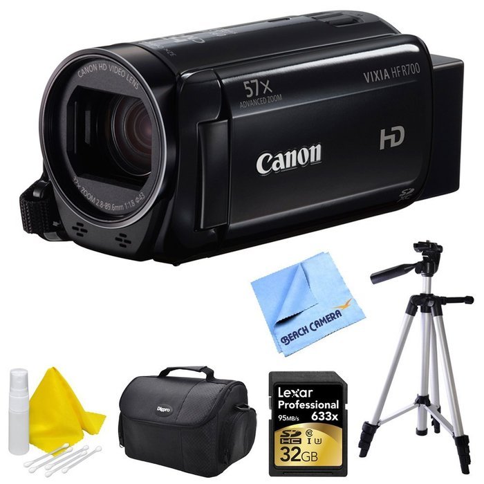 Canon VIXIA HF R700 Full HD Black Camcorder Deluxe Bundle - Black with 32GB Professional 633x SDHC Class 10 UHS-I...
