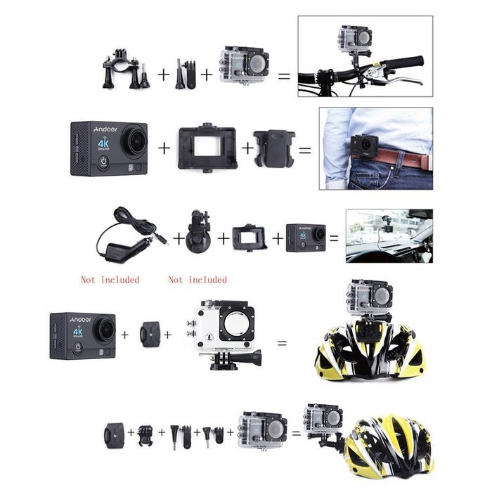 Andoer 2" Ultra-HD LCD 4K 25FPS 1080P 60FPS Wifi Cam FPV Video Output 16MP Action Camera 170&deg;Wide-Angle Lens with... N31