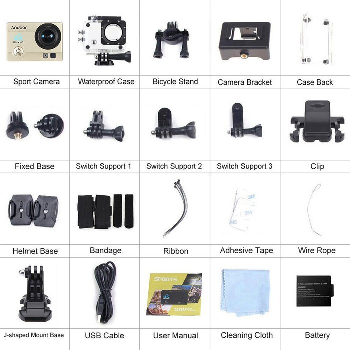 Andoer 2" Ultra-HD LCD 4K 25FPS 1080P 60FPS Wifi Cam FPV Video Output 16MP Action Camera 170&deg;Wide-Angle Lens with... N37