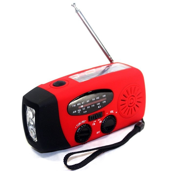 Foxnovo Portable Emergency Solar Powered AMFM Radio 3-LEDs Flashlight Cellphone Charger (Red 1) N4