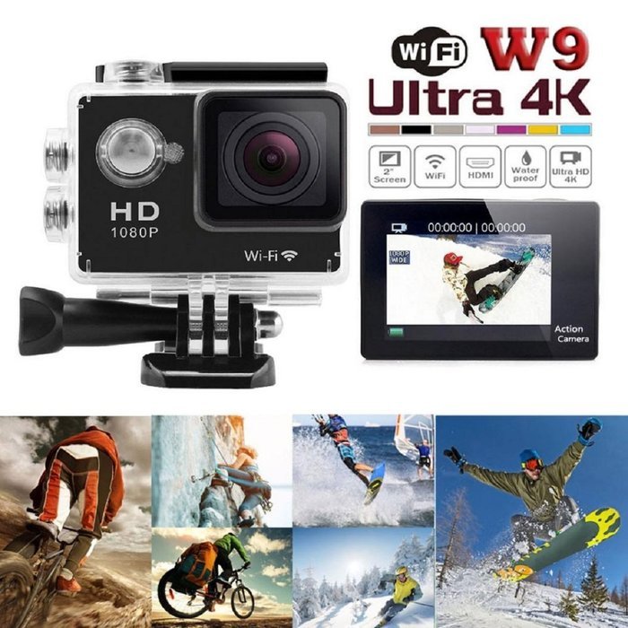 Action Camera, TONSEE W9 2.0 Inch WiFi Ultra HD 4K Sport Action Camera Waterproof -- Black