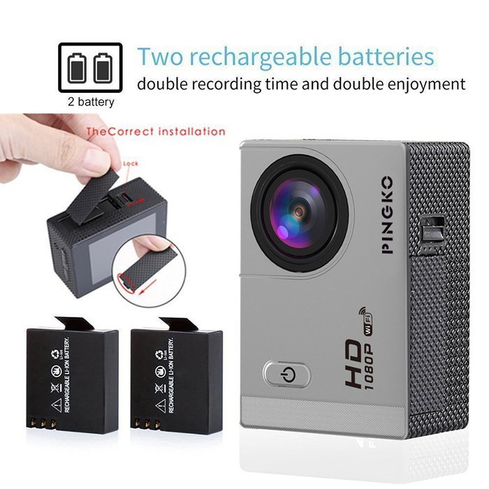 PINGKO F71 WIFI Full HD Sports Action Camera,1080P 30fps 12MP 2.0 Inch LCD Screen 170 Degree Wide Angle Lens Waterproof...