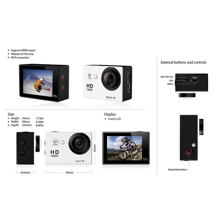 Legazone WIFI 2.0'' 12MP HD 1080P 170Wide Sports Camera Action DV + Shockproof Carrying Bag Waterproof Helmet... N2