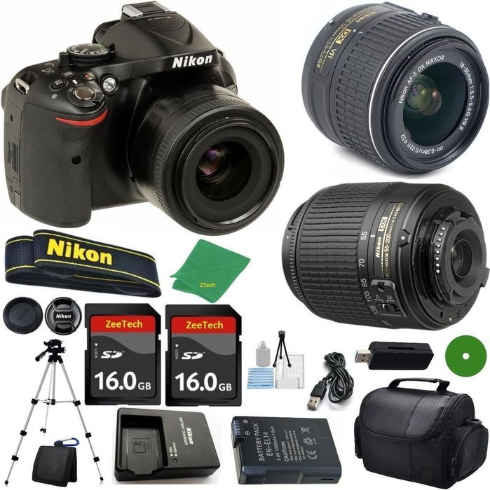Nikon D5200 - International Version (No Warranty), 18-55mm f/3.5-5.6 DX VR, Nikon 55-200mm f4-5.6G ED DX Nikkor...