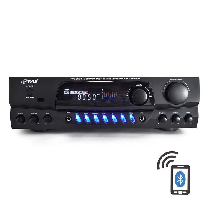 Pyle PT265BT Bluetooth 200 Watt Digital Karakoe Receiver Amplifier Bundle Combo With 4x Dual LU43PW 100-Watt 3... N4