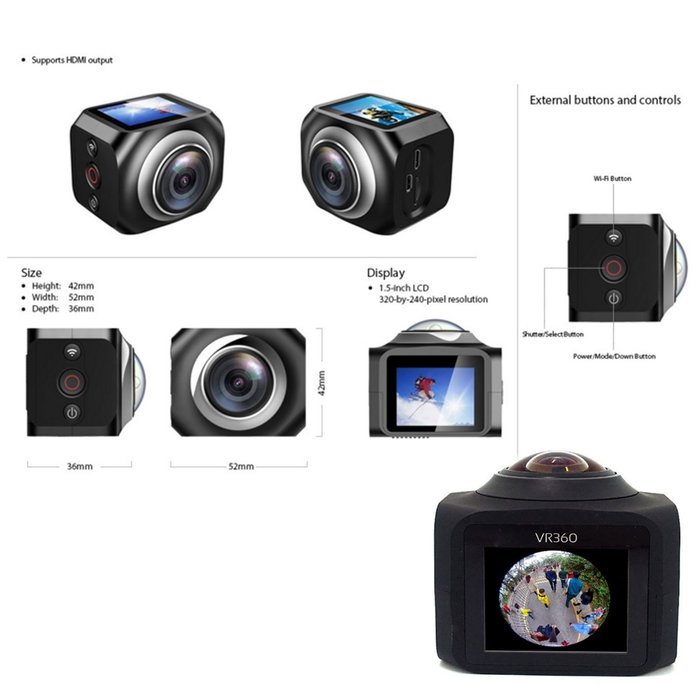 360 degree VR Panoramic Action Camera, YBLUESKY Wireless 1440P H.264 1080P Full HD 16MP 1.5 Inch LCD Screen HDMI... N2