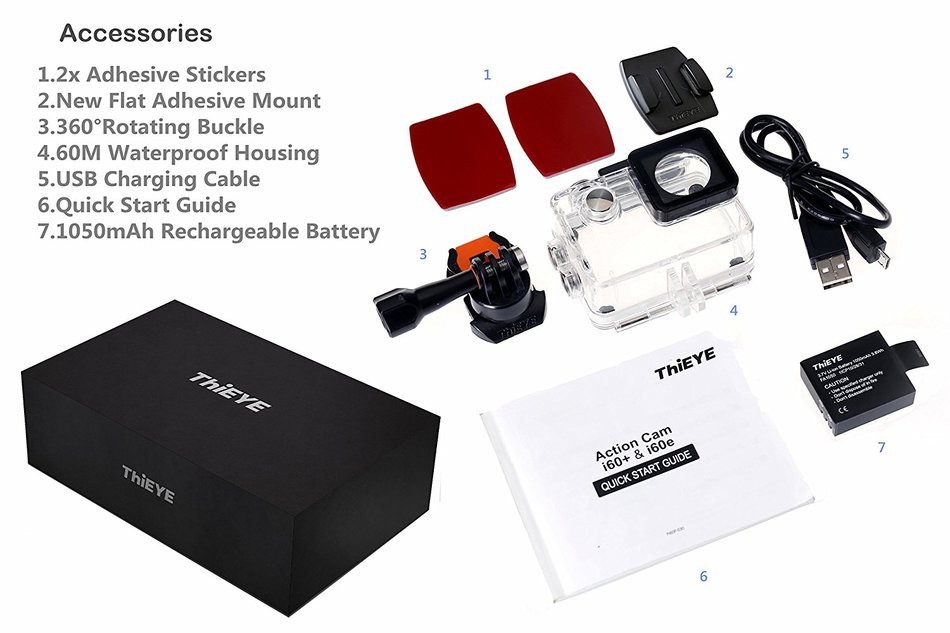 4K Sports Action Camera, ThiEYE i60e 2.0 Inch Screen WIFI 12MP FHD 170&deg; Wide Angle Lens 60M Waterproof With 360...
