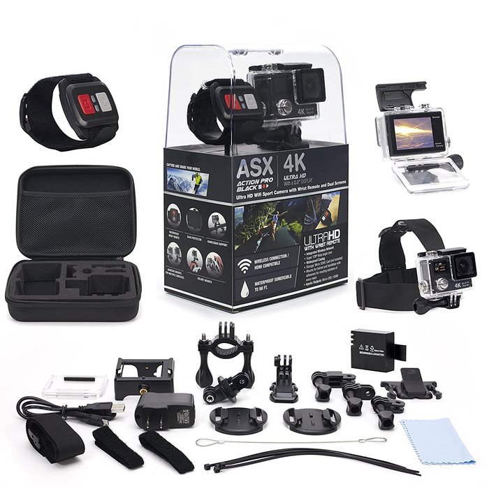 ASX ActionPro Black w/ Dual Screens & Waterproof Wrist Remote - 4K Ultra HD Waterproof Wifi Cam - Dual Screens... N2