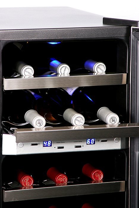 Whynter WC-211DZ 21 Bottle Dual Temperature Zone Wine Cooler, Stainless Steel Trimmed Glass Door with Black Cabinet N2
