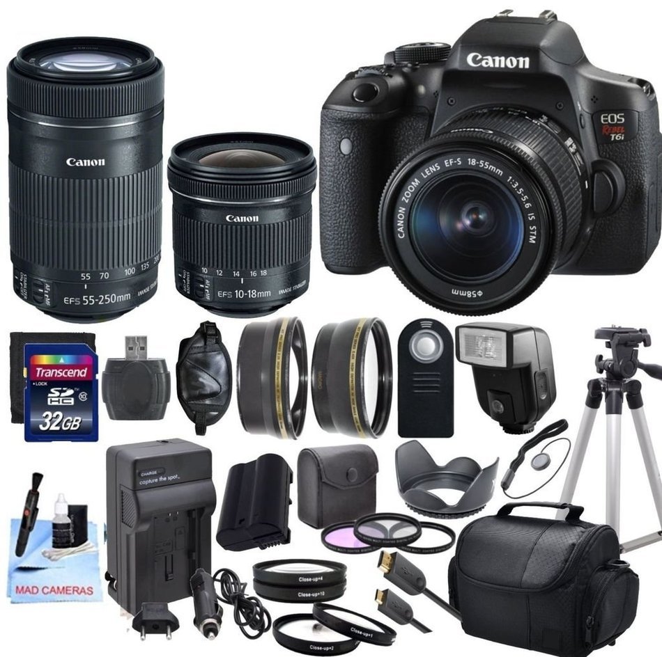 Canon EOS T6i Digital SLR Camera with EF-S 18-55mm STM Lens & EF-S 55-250mm f/4-5.6 IS STM Lens & EF-S 10-18mm...