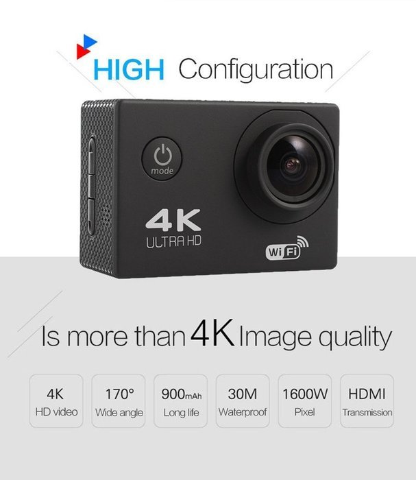 Boblov Ultra 4K Wifi Waterproof Action Camera F60 Sport Extreme Mini Helmet Cam Recorder Marine Diving 2.0 Lcd...