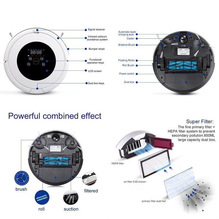 Ryham Floor Sweeping Cleaning Robot Vacuum Cleaner Duster Robotic Self Charging with Remote Control N6