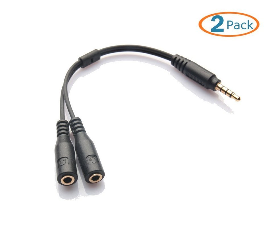 HTTX 3.5mm Male to Female Headset Splitter Adapter for Headphones With Two separate Headphone / Microphone plugs...