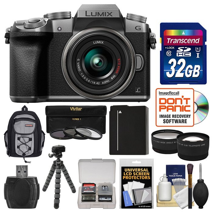 Panasonic Lumix DMC-G7 4K Wi-Fi Digital Camera & 14-42mm Lens (Silver) with 32GB Card + Backpack + Battery + Flex... N2