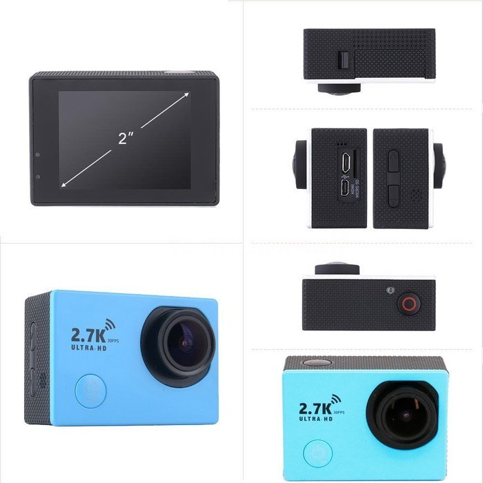 2.7K HD Wifi Sports Action Camera Kit 2.0 Inch LCD and 170 Degree Wide Angle Lens 98-Feet(30-meter) Underwater...