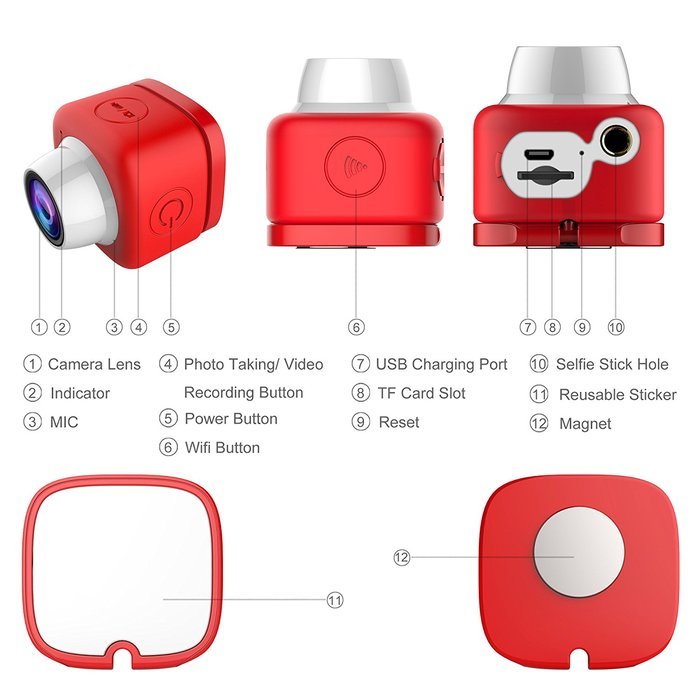 Sport Action Camera - Elecwave EW-SC01 Stick Anywhere Selfie Sport Camera Multi-functional APP Remote Control... N8