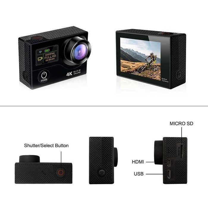 FSTgo H8 4K Ultra HD 360 VR Panoramic Action Camera Dual Color LCD Screen + Wifi APP Waterproof 170&deg; Large Lens... N2