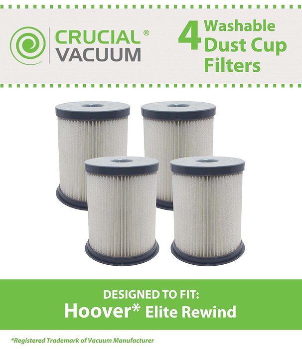 4 Hoover Elite Rewind Vacuum Cleaner HEPA Filter, WASHABLE & REUSABLE, Replaces Hoover Part # 59157055, Designed...